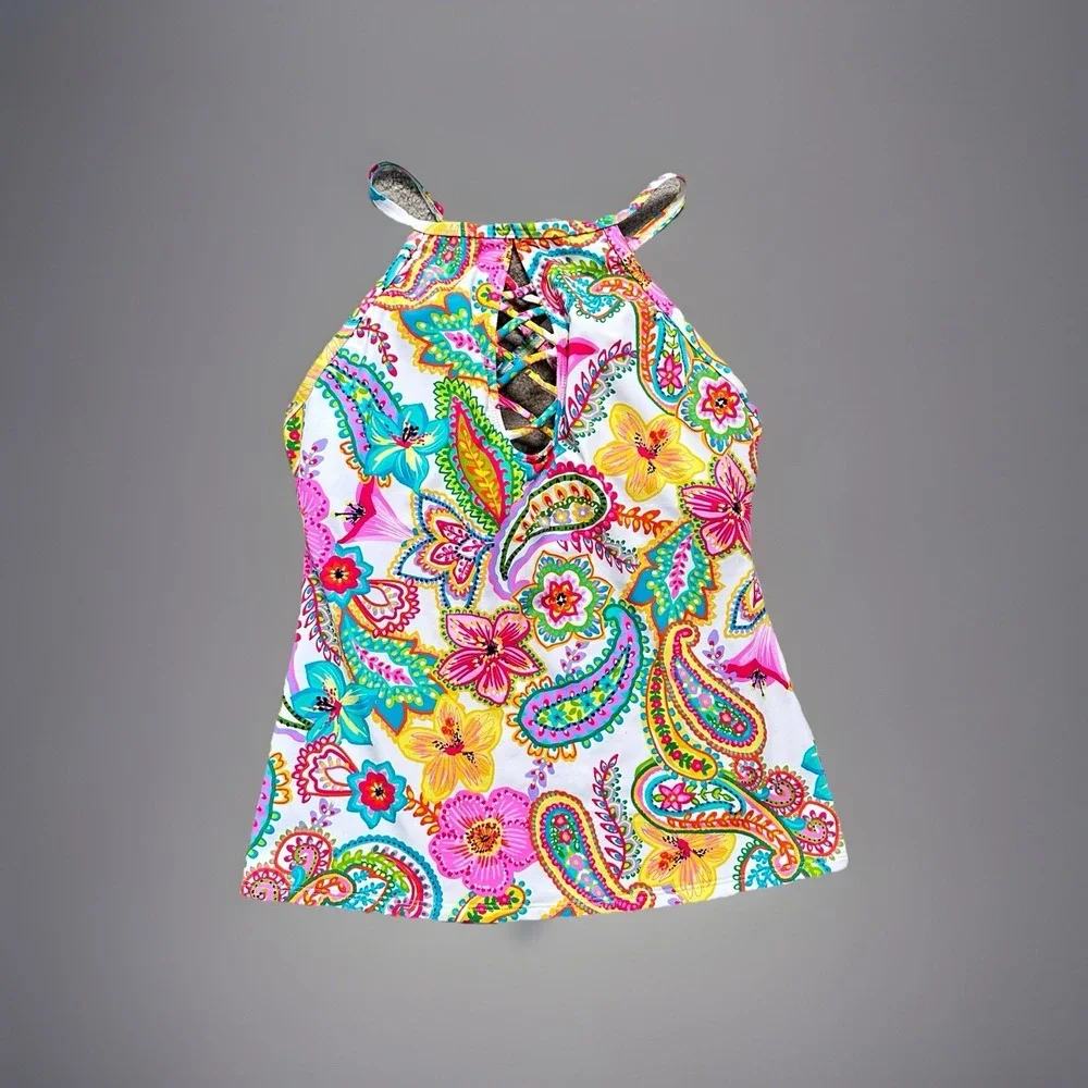 Bleu Rod Beattie High Neck‎ Tankini Top White Floral
